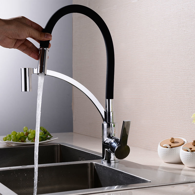 Tuyau coloré flexible chaud et froid de robinet de cuisine de poignée de levier de Chrome