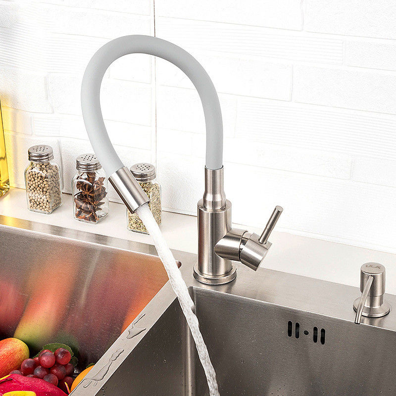 Pivot simple de Chrome 360 de mélangeur de robinet de cuisine de poignée de tuyau coloré flexible