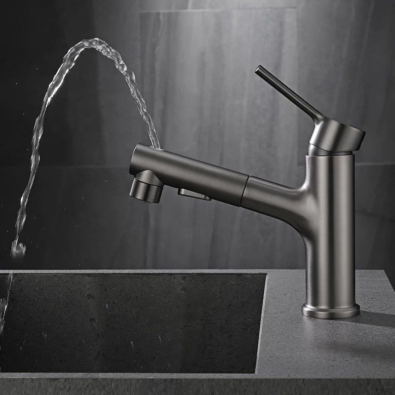 Mélangeur simple de bassin de poignée du trou 360°Swivel simple à coulisse en laiton en Grey Matte Black Gold
