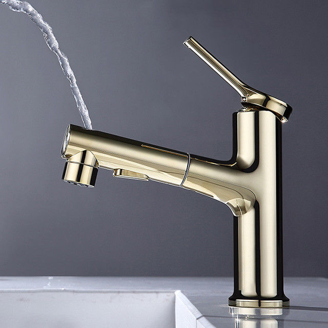 Mélangeur simple de bassin de poignée du trou 360°Swivel simple à coulisse en laiton en Grey Matte Black Gold
