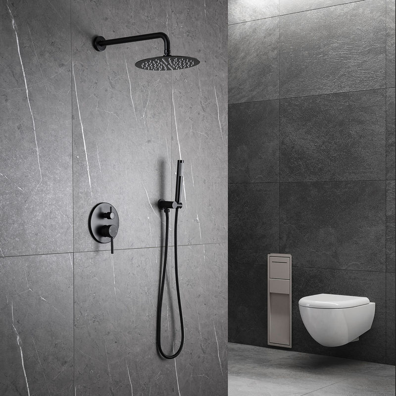 Matte Black Rain Shower Faucets avec la douche de main combinée avec le jet rond de la poignée 1 du pommeau de douche 2