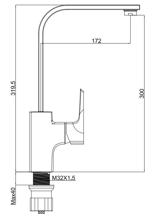 2023 Modern Single Hole Polish lourd mélangeur en fonte carrée robinet noir robinet de cuisine en laiton